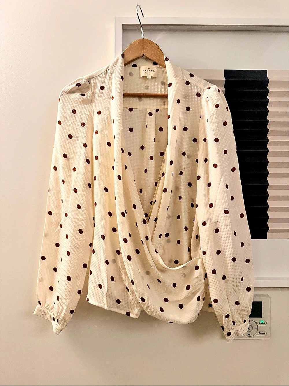 Sézane Polka Dot Blouse in White & Brown Size 42 Like New
